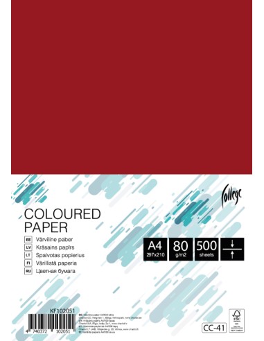Colored paper College A4/500 sheets, deep red, 80g/m2