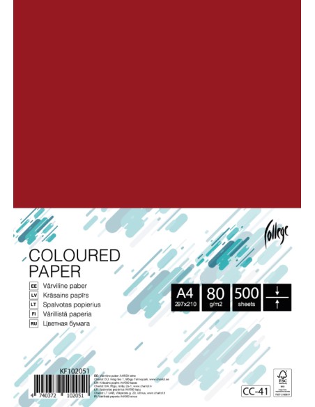 Koopiapaber College A4/80g/500L, punane