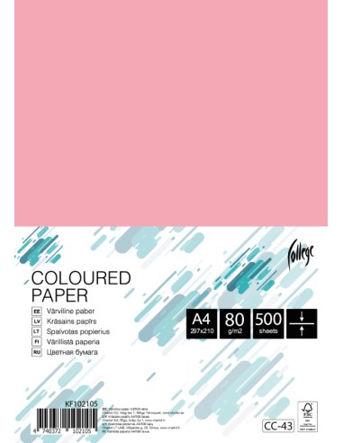 Colored paper College A4/500 sheets, pink, 80g/m2
