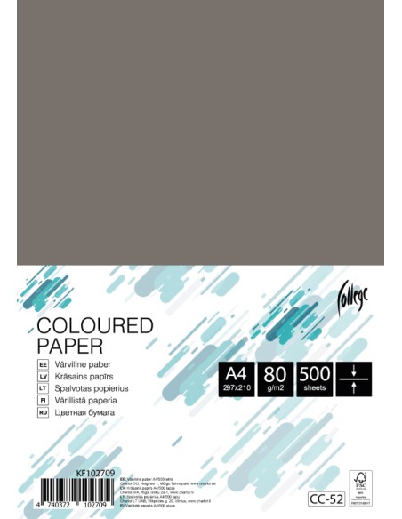 Colored paper College A4/500 sheets, silver grey, 80g/m2