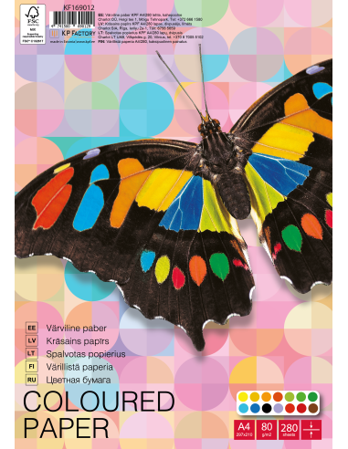 Colored paper KF College A4/280 sheets, loose sheets, 14 colors x 20 sheets