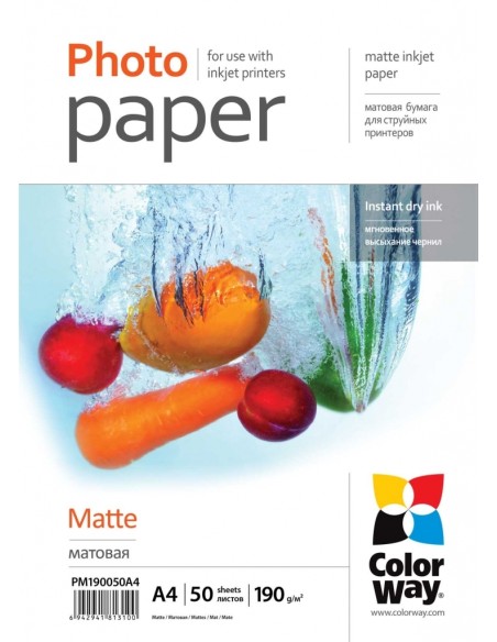 Photo paper ColorWay matte 190g/m, A4, 50pc. (PM190050A4)