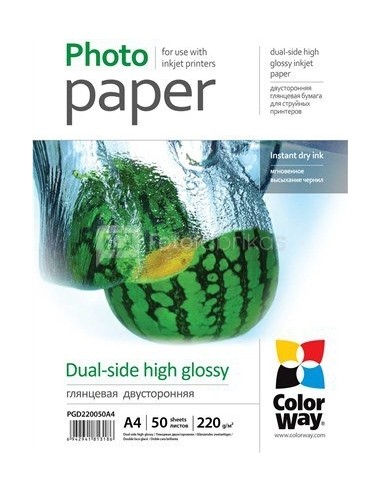 Photo paper ColorWay dual-side high glossy 220g/m, A4, 50pc. (PGD220020A4)