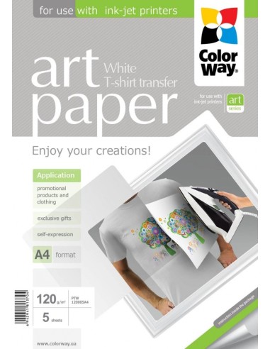 Photo paper ColorWay ART T-shirt transfer (white) 120g/m, A4, 5pc. (PTW120005A4)