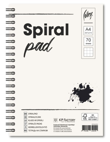 Spiral pad College A4/70 sheets, 5x5 squares, perforation and double loop spiral on the long side, 4 holes 80--80-80