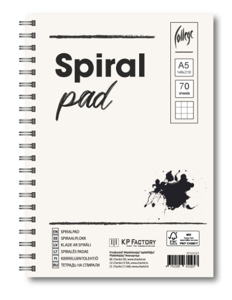 Spiraalplokk College A5/70L, 5x5 ruut, perfo ja kammspiraal pikemal küljel