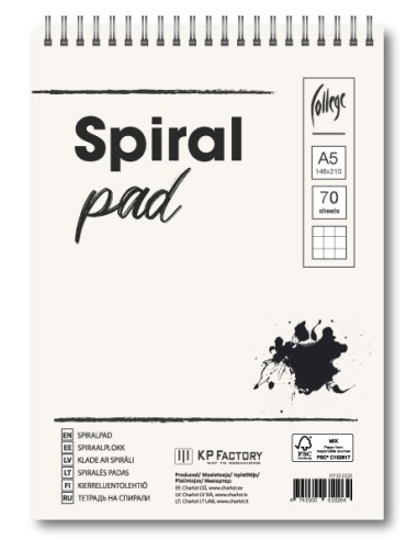 Spiraalplokk College A5/70L, 5x5 ruut, perfo- ja kammspiraal lühemal küljel