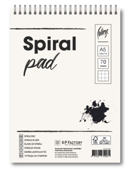 Spiraalplokk College A5/70L, 5x5 ruut, perfo- ja kammspiraal lühemal küljel