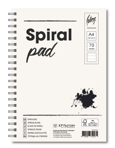 Spiral pad College A4/70 sheets, lines, perforation and double loop spiral on the long side side, 4 holes 80--80-80
