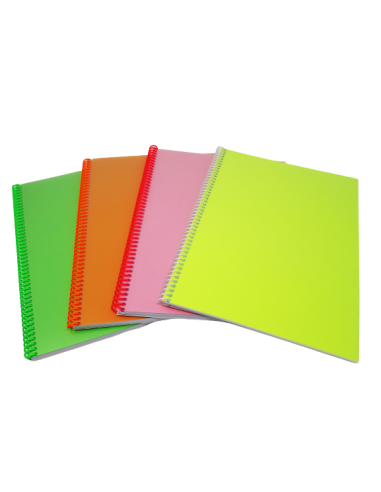 Spiral pad College A4/80 sheets, lines, PP cover, plastic filament and perforation on the long side, neon, MIX