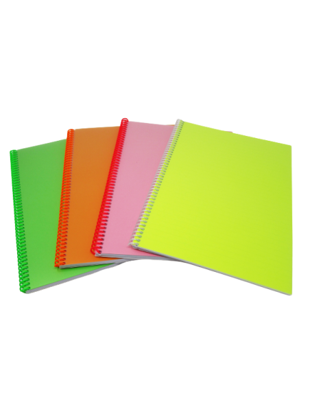 Spiral pad College A4/80 sheets, lines, PP cover, plastic filament and perforation on the long side, neon, MIX