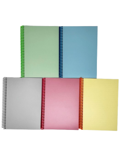 Spiraalplokk College A5/80l, jooneline, PP-kaanega, plastspiraal ja perfo pikemal küljel, pastell, ASSORTII 2
