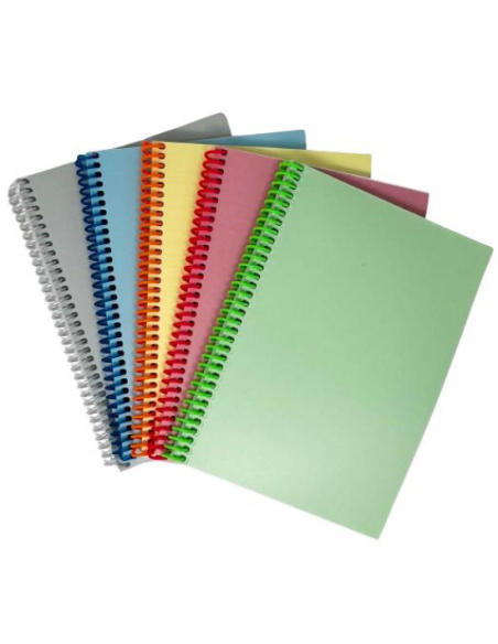 Spiraalplokk College A4/80l, 5x5 ruut, PP-kaanega, plastspiraal ja perfo pikemal küljel, pastell, ASSORTII