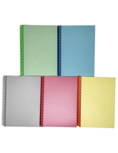 Spiral pad College A4/80 sheets, 5x5 squares, PP cover, plastic filament and perforation on the long side pastel, MIX 2