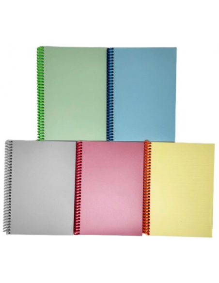 Spiraalplokk College A5/80l, 5x5ruut, PP-kaanega, plastspiraal ja perfo pikemal küljel, pastell, ASSORTII
