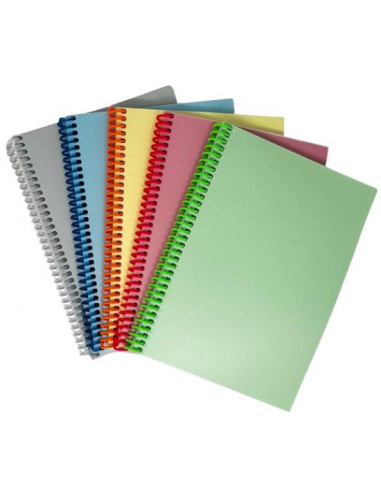 Spiraalplokk College A6/120l, 5x5 ruut, PP-kaanega, plastspiraal ja perfo pikemal küljel, pastell, ASSORTII