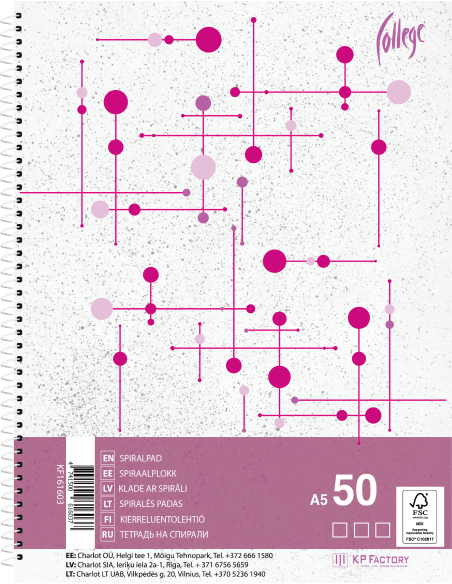 Notebook College A5/50sh/5x5square spiral on side