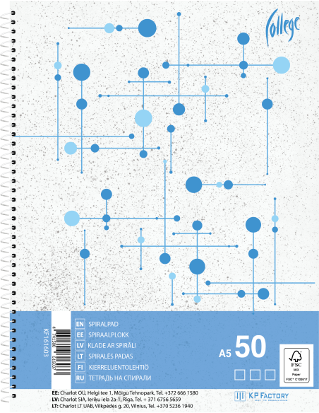 Notebook College A5/50sh/5x5square spiral on side