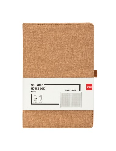 Kontoriraamat DELI EN118G A5/96L 5x5ruut, kõvad PU kaaned, khaki