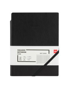 Kontoriraamat DELI EN130G A5/96L 5x5 ruut, pehmed PU kaaned, must