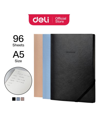 Märkmik DELI A5/96L ruut, pu-kaaned