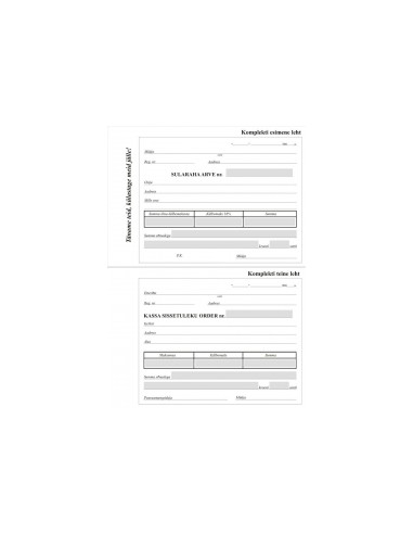 Blankett Sularahaarve/ Kassa sissetuleku order A6 2x50, isekopeeruv; GR