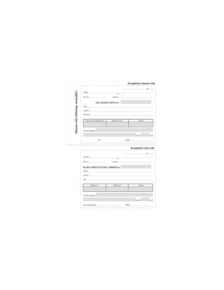 Form Sularahaarve/ Kassa sissetuleku order A6, self copied GR