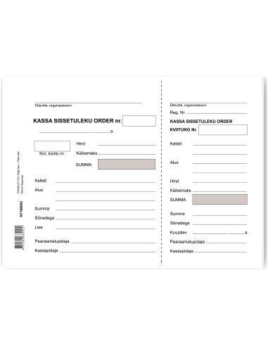 Form Kassa sissetuleku order A5 100sh KPF