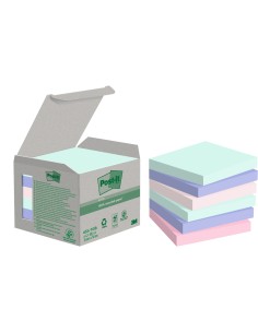 Post-it® Recycling Notes, Assorted Colours, 76 mm x 76 mm, 6 pads 100 sheets, 24/Case, 100% PEFC CH18/0914