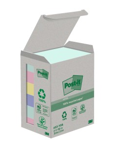 Post-it® Recycling Notes 653-1GB-N, Assorted Colours, 38 mm x 51 mm, 6 pads 100 sheets, 24/Case, 100% PEFC CH18/0914