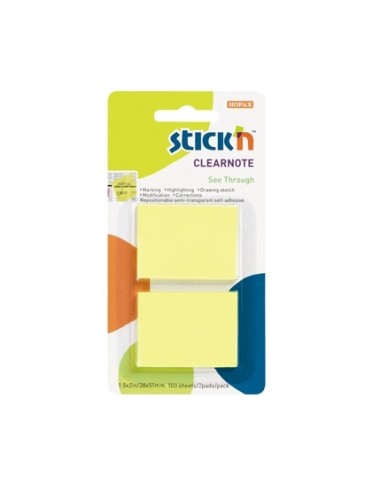 Märkmepaber Stick´N 21099 2x50L 38x51mm läbipaistev kollane blistris