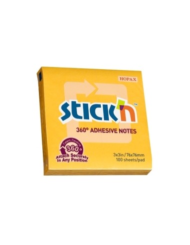Märkmepaber StickN 21551 360 adhesive 76x76mm 100L oranz