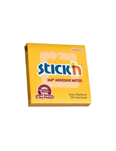 Märkmepaber StickN 21551 360 adhesive 76x76mm 100L oranz