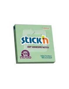 Märkmepaber StickN 21552 360 adhesive 76x76mm 100L roheline