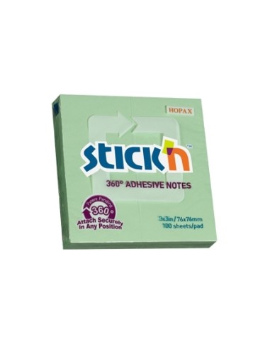 Märkmepaber StickN 21552 360 adhesive 76x76mm 100L roheline