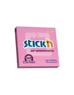 Märkmepaber StickN 21554 360 adhesive 76x76mm 100L roosa
