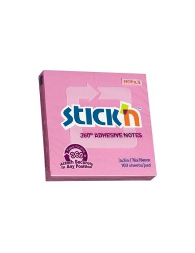 Märkmepaber StickN 21554 360 adhesive 76x76mm 100L roosa