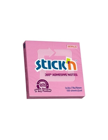 Märkmepaber StickN 21554 360 adhesive 76x76mm 100L roosa