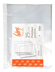 Punched pockets COLLEGE U/A4, clear 60mic 25pcs/pack