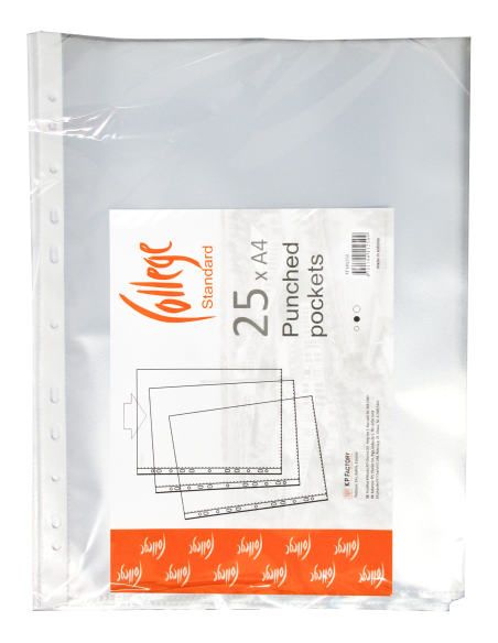 Punched pockets COLLEGE U/A4, clear 60mic 25pcs/pack
