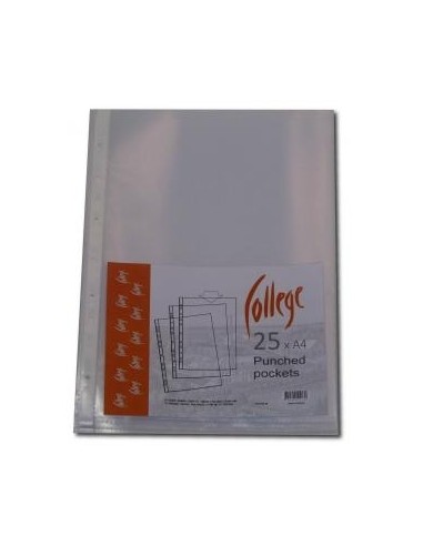 *Punched pockets COLLEGE U/A4, clear 40mic 25pcs/pack