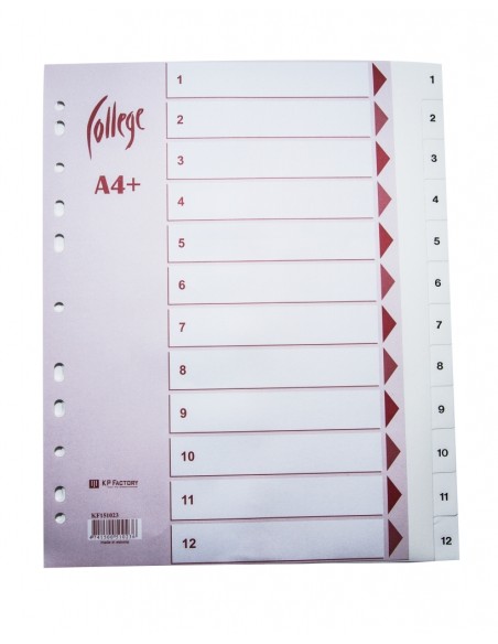 Vahelehed College A4+ 1-12 plastik, ekstra lai, valge