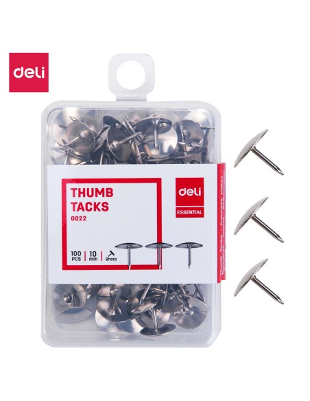 Knopkad DELI 10mm 100tk/pk, metalsed, plastkarbis