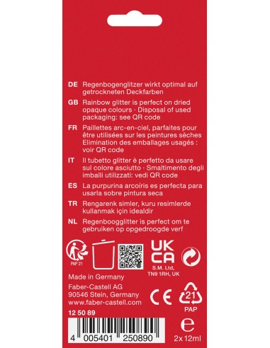 Glittergeel Faber-Castell 12ml 2tk/pk vikerkaare glitter