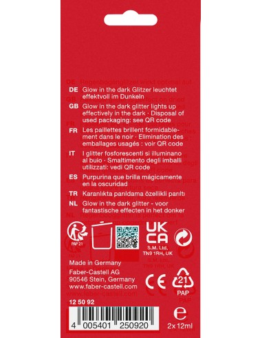 Glittergeel Faber-Castell 12ml 2tk/pk pimedas helendav