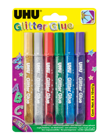 Glitterliim UHU 10ml x 6-värvi