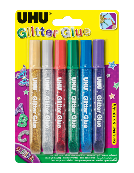 Glitterliim UHU 10ml x 6-värvi