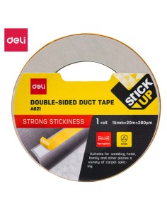 Tekstiilteip DELI 15mm x20m 280mic kahepoolne, pruun