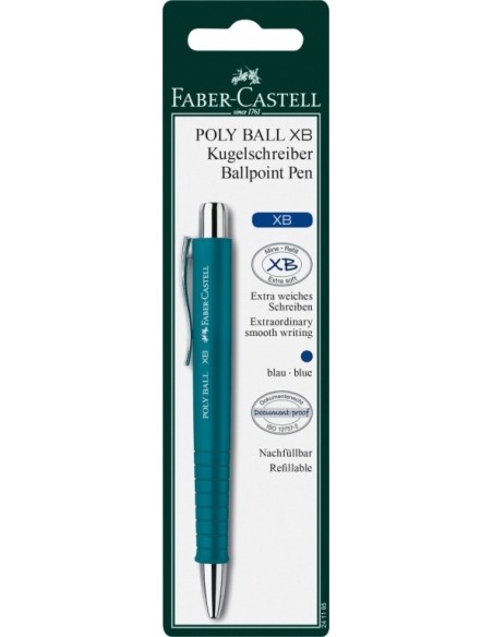 Faber-Castell Poly Ball ballpoint pen, large-capacity refill XB blue, trend colours, assorted, blister card of 1