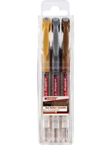 edding 2185 gel roller set of 3 assorted metallic-white